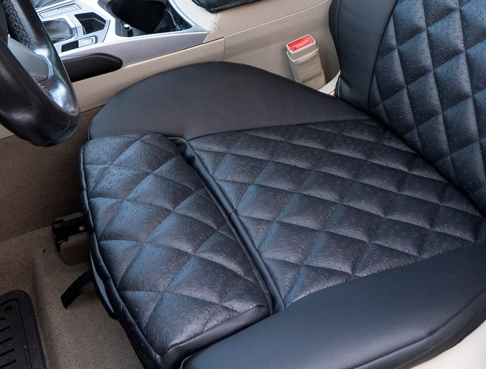 Leg extender in custom seat cover